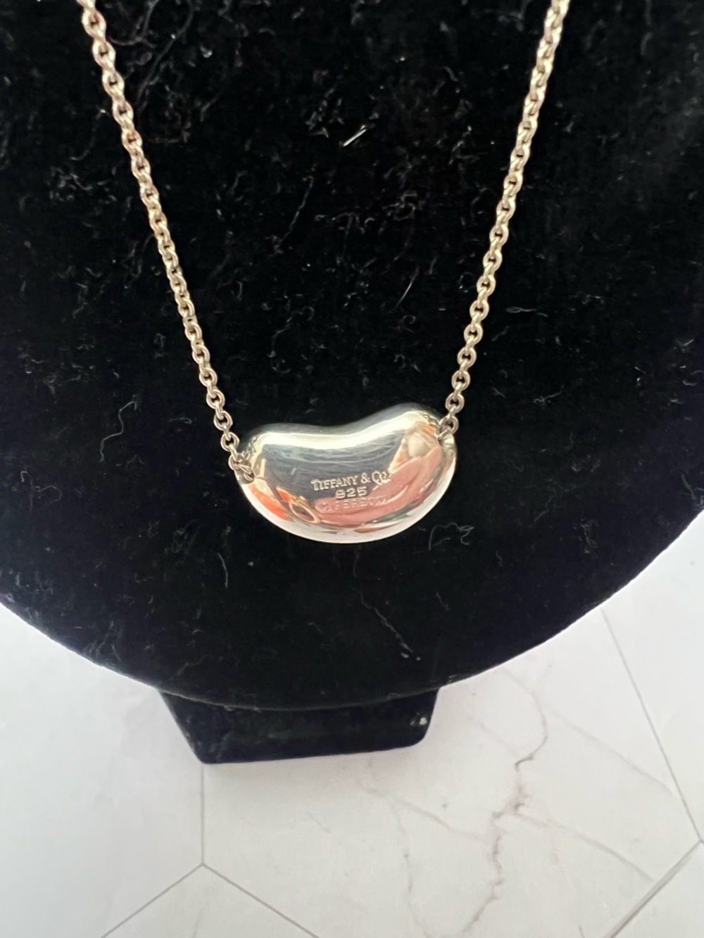 Tiffany & Co. Polished Large Silver Bean Pendant Necklace - Picture 4 of 4